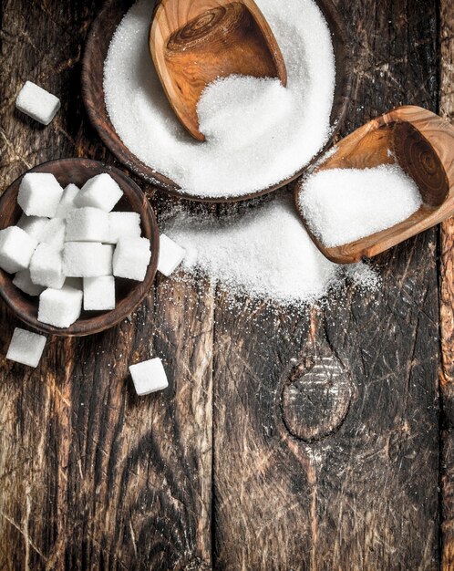 Sugar with a scoop in a bowl.