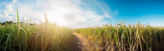 Sugarcane field in the blue sky Generative AI