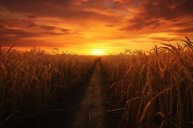 Photo sugarcane field at sunset