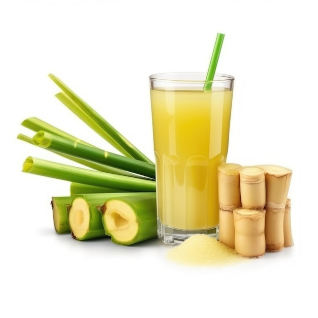 Photo sugarcane juice with isolated white background