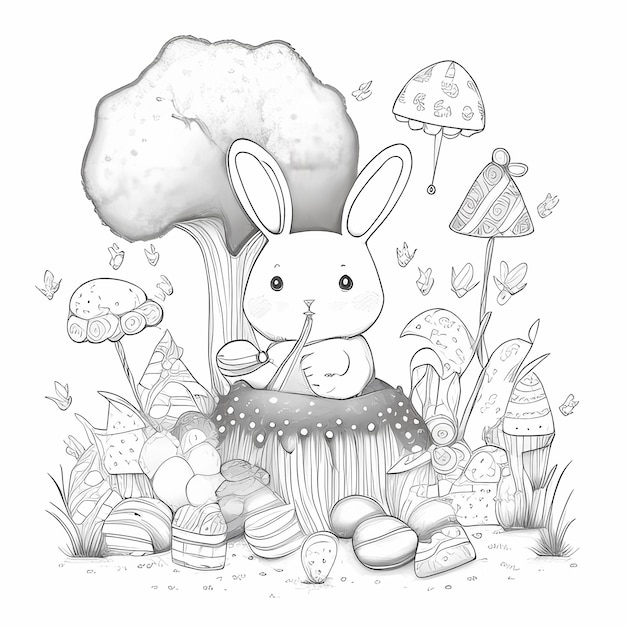 SugarCoated Journey Cute Rabbit Exploring a Sweet Forest in a Drawing