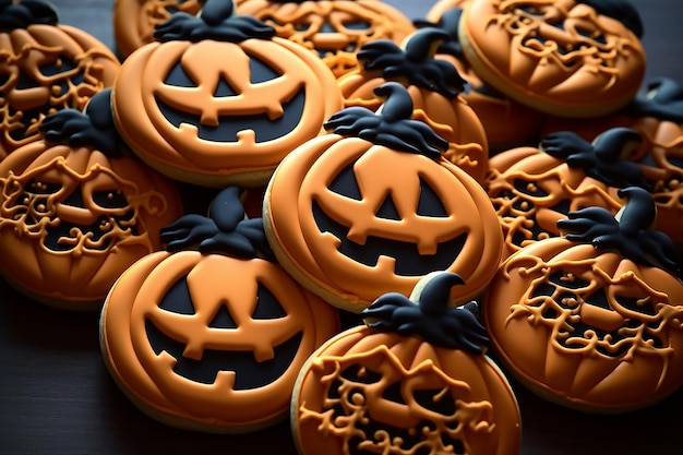 sugarcookie mastic and glaze background with hallooween pumpkins