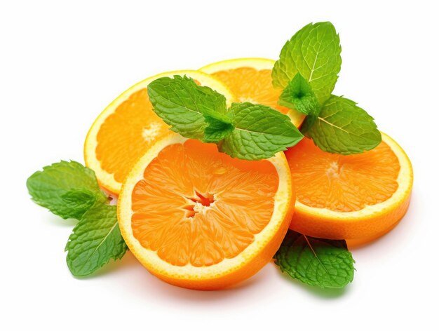 Sugared orange slices with mint leaf isolated on white background
