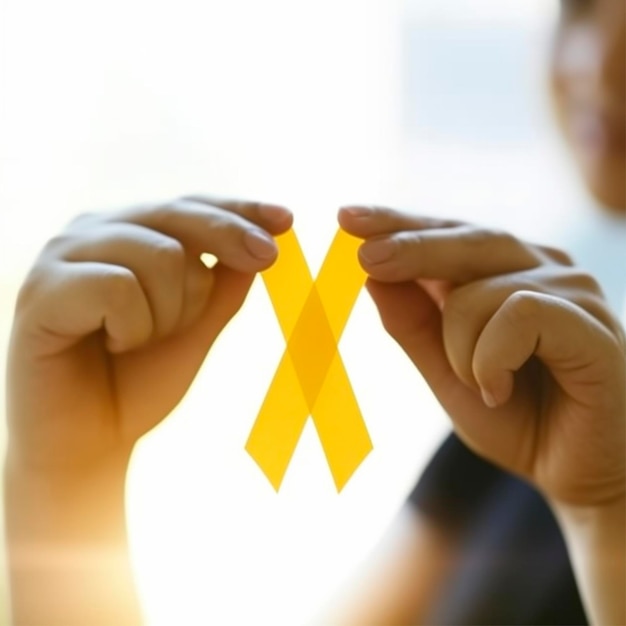 Suicide prevention with yellow heart ribbon