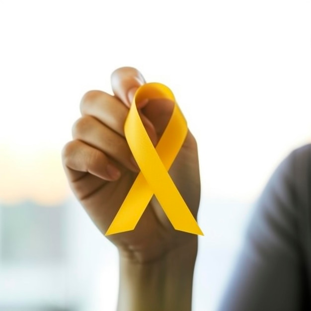 Photo suicide prevention with yellow heart ribbon