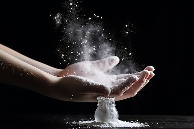 Suiker- en zoutpoeder sneeuwwitte stofspatten