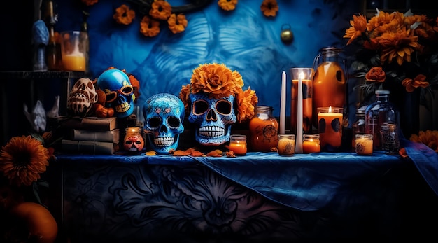 Suiker schedel in Mexicaanse tatoeage Dag van de Doden Dia De Los Muertos viering Suiker schedel