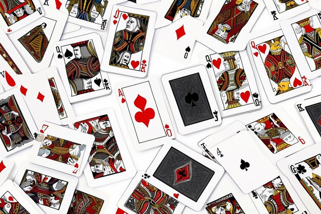 ポーカーとカジノの白い背景のプレイカードのスーツデッキ