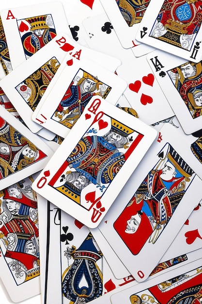 Foto suit deck van speelkaarten op witte achtergrond voor poker en casino