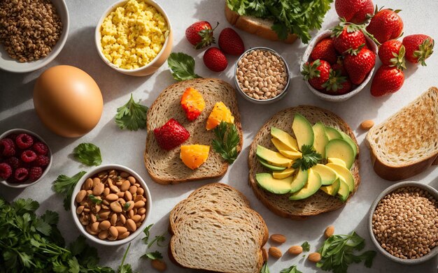 Foto di una colazione sana su un vassoio scuro generato da un