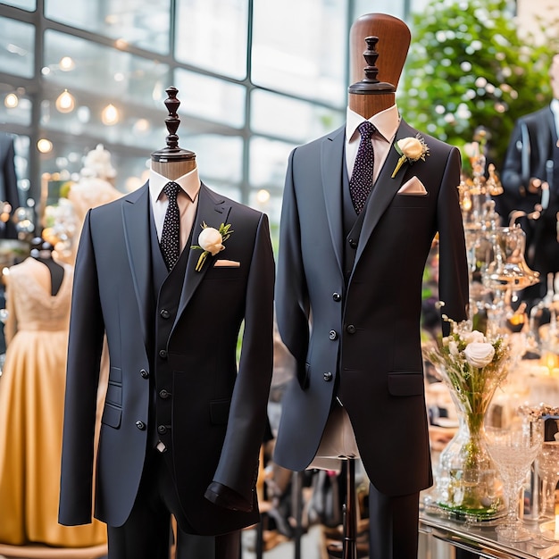 A suit jacket with a white pocket square is on a table with a chandelier and candles.