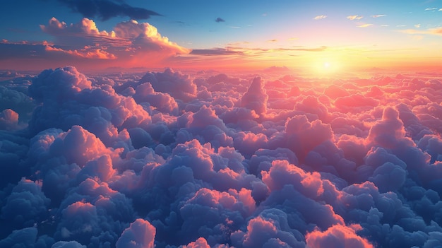 Подходит для проектов замены неба панорама розово-оранжево-голубое драматическое небо с облаками, освещенными красным закатом воздушной фотографии горизонт без препятствий