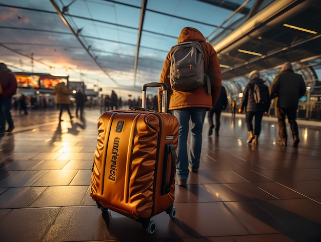 Suitcase at the airport plane terminal Generative AI