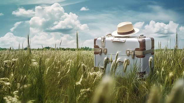 A suitcase in a field of grass Generative AI Art