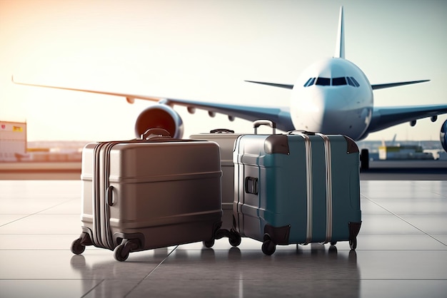 Suitcase on the floor of an airport Travel concept