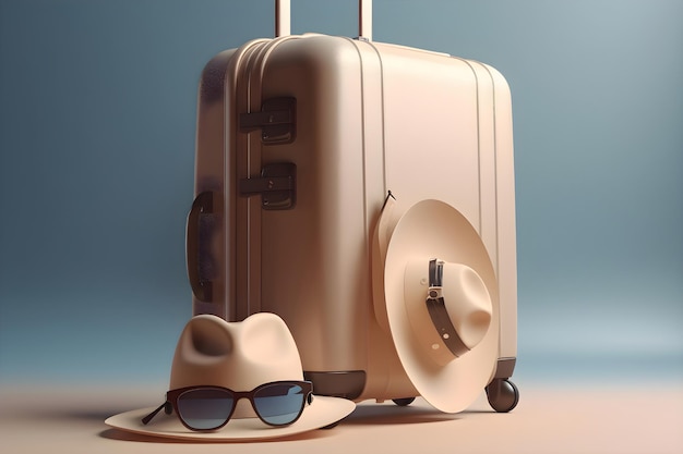 A suitcase in a hat and glasses summer vacation Generative AI 2