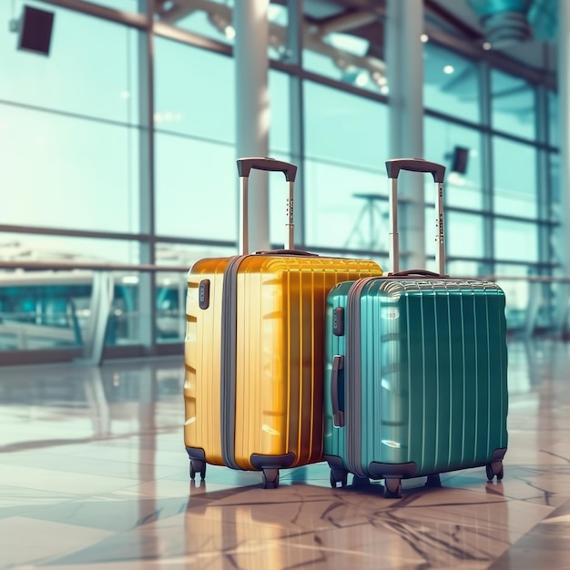 A suitcase is in the airport with the word " on it ".