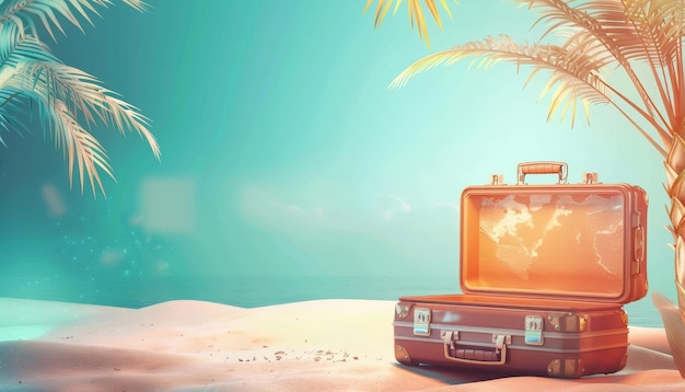 A suitcase is sitting on the sand next to the ocean by ai generated image