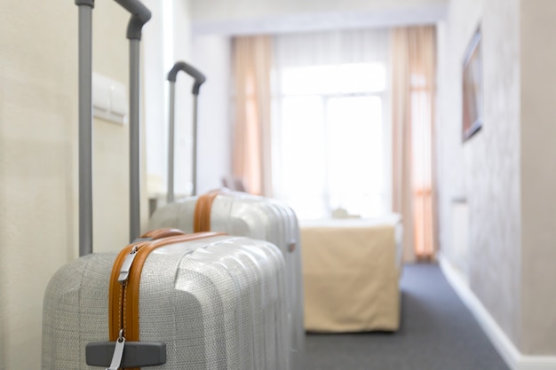 Suitcase or luggage bag in a modern hotel room