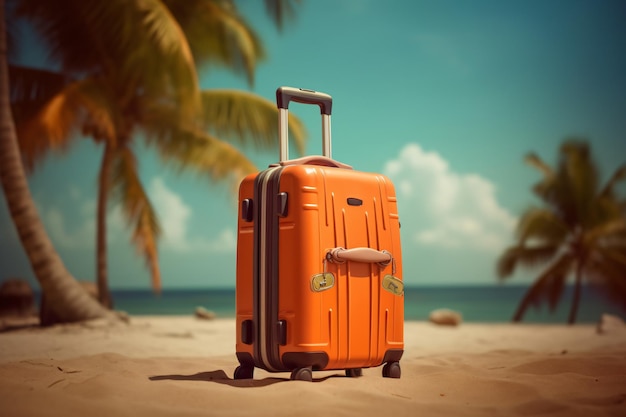 夏の旅行や休暇の写真撮影のためのスーツケース手荷物手荷物