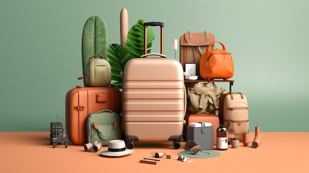 夏の旅行や休暇のためのスーツケースの荷物