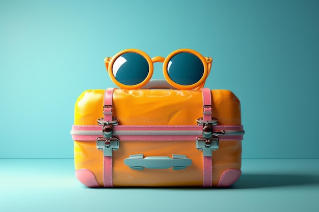 Photo a suitcase wearing sunglasses summer travel vacation