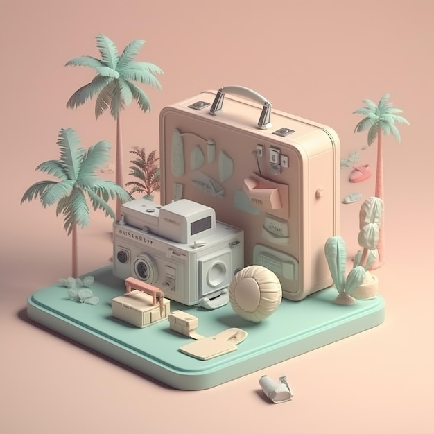 A suitcase with a beach scene on it