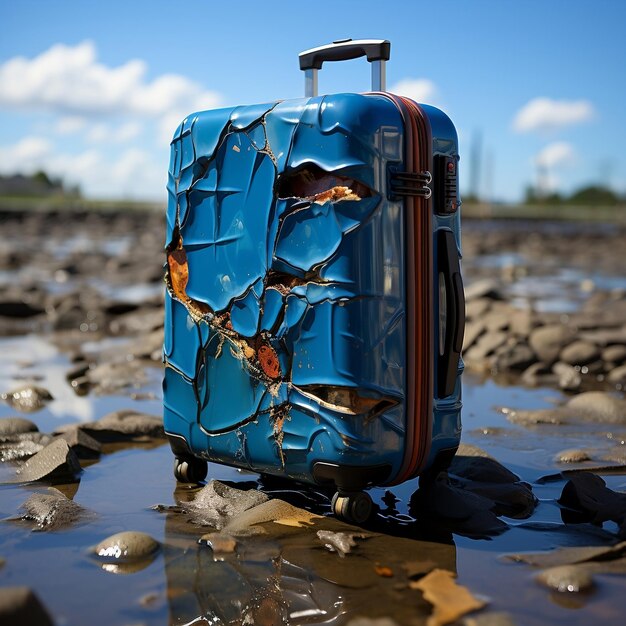 Photo a suitcase with damage has been broken