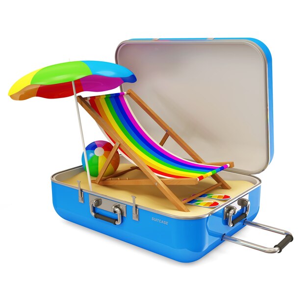 suitcase with different accessories for vacation