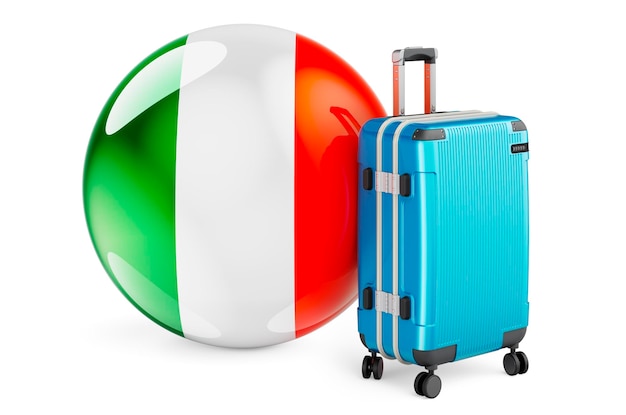 Suitcase with Irish flag Ireland travel concept 3D rendering isolated on white background