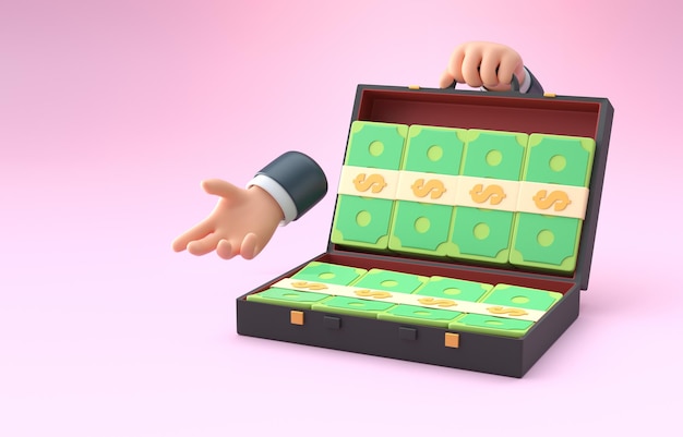 Suitcase with Money 3D Illustration