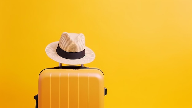 Suitcase with summer hat background Illustration AI GenerativexA