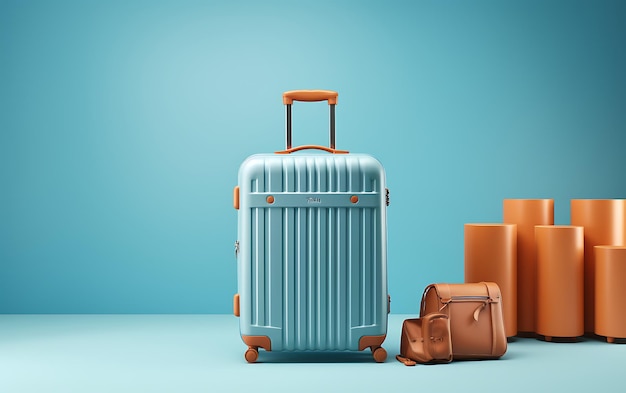 Suitcase with travel accessories background