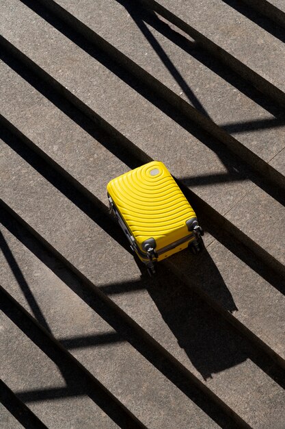 Photo suitcase with wheels outdoors