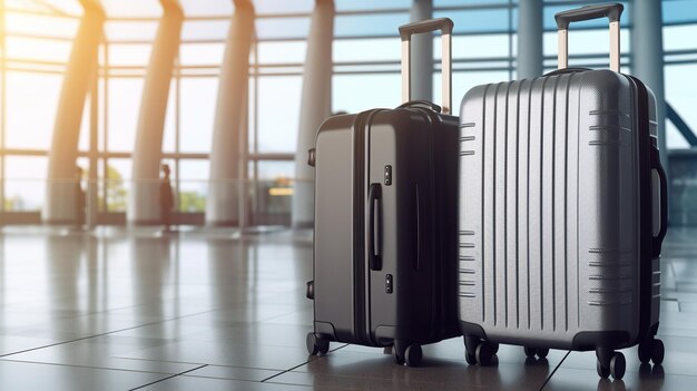 Premium AI Image | Suitcases in airport departure lounge airplane in ...