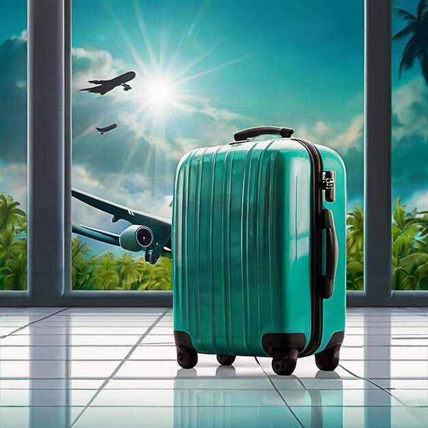 Suitcases in airport Travel concept 3d rendering