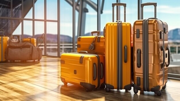 Suitcases in airport Travel summer day and summer time concept 3d rendering generative ai