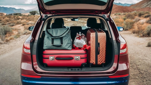 Suitcases and bags in trunk of car ready to depart for holidays