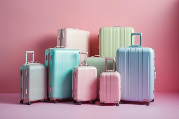 Suitcases on a pink background