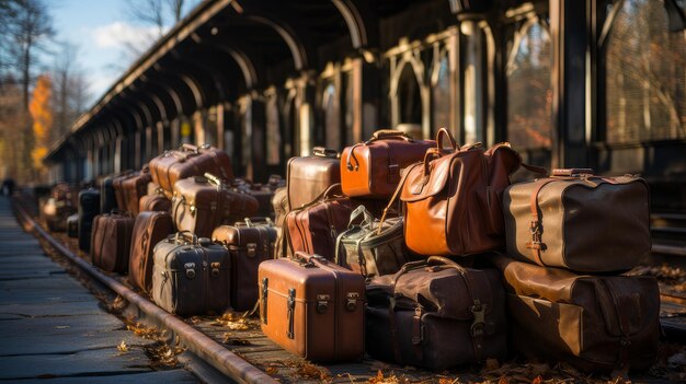 Photo suitcases stand at the station