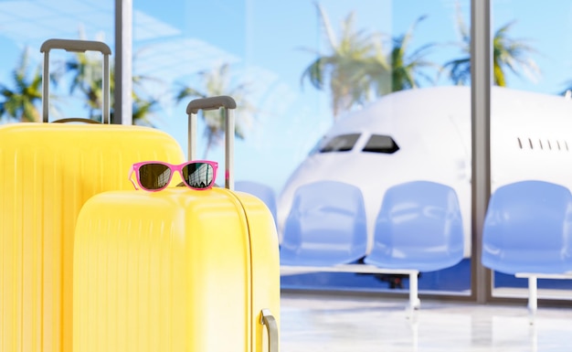 Suitcases and sunglasses in airport