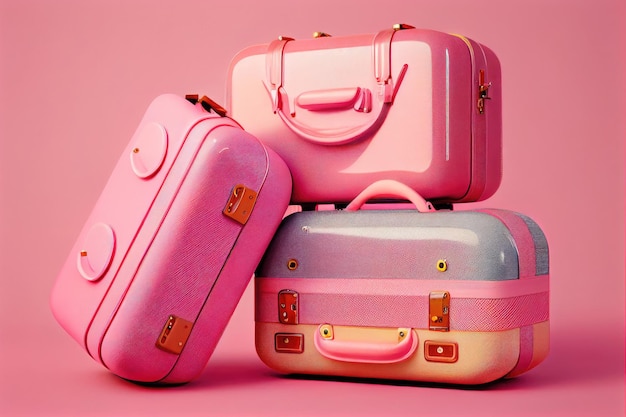 Suitcases for traveling big suitcase for clothes on pink background