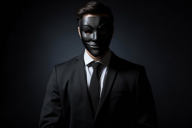 A Suited Figure with a Black Mask Generative AI