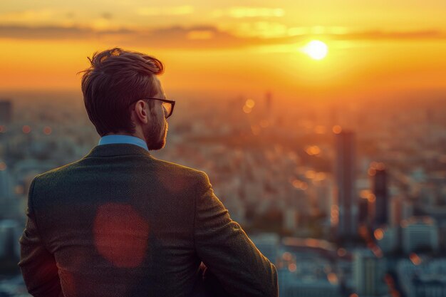 Suited Man Overlooking City