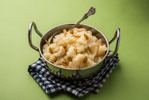 Suji ka halwa or rava sheera or ravyacha shira is an indian sweet dish, served as dessert or as offering to gods.