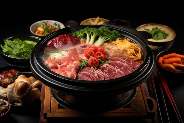 Photo sukiyaki full set luxury food on table