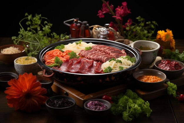 Sukiyaki in hot pot at restaurant