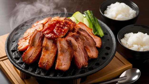 Photo sukiyaki pork served with suki spicy sauce