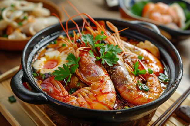 Sukiyaki seafood served with suki spicy sauce