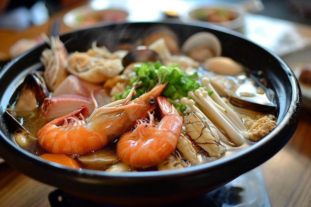 Sukiyaki seafood served with suki spicy sauce